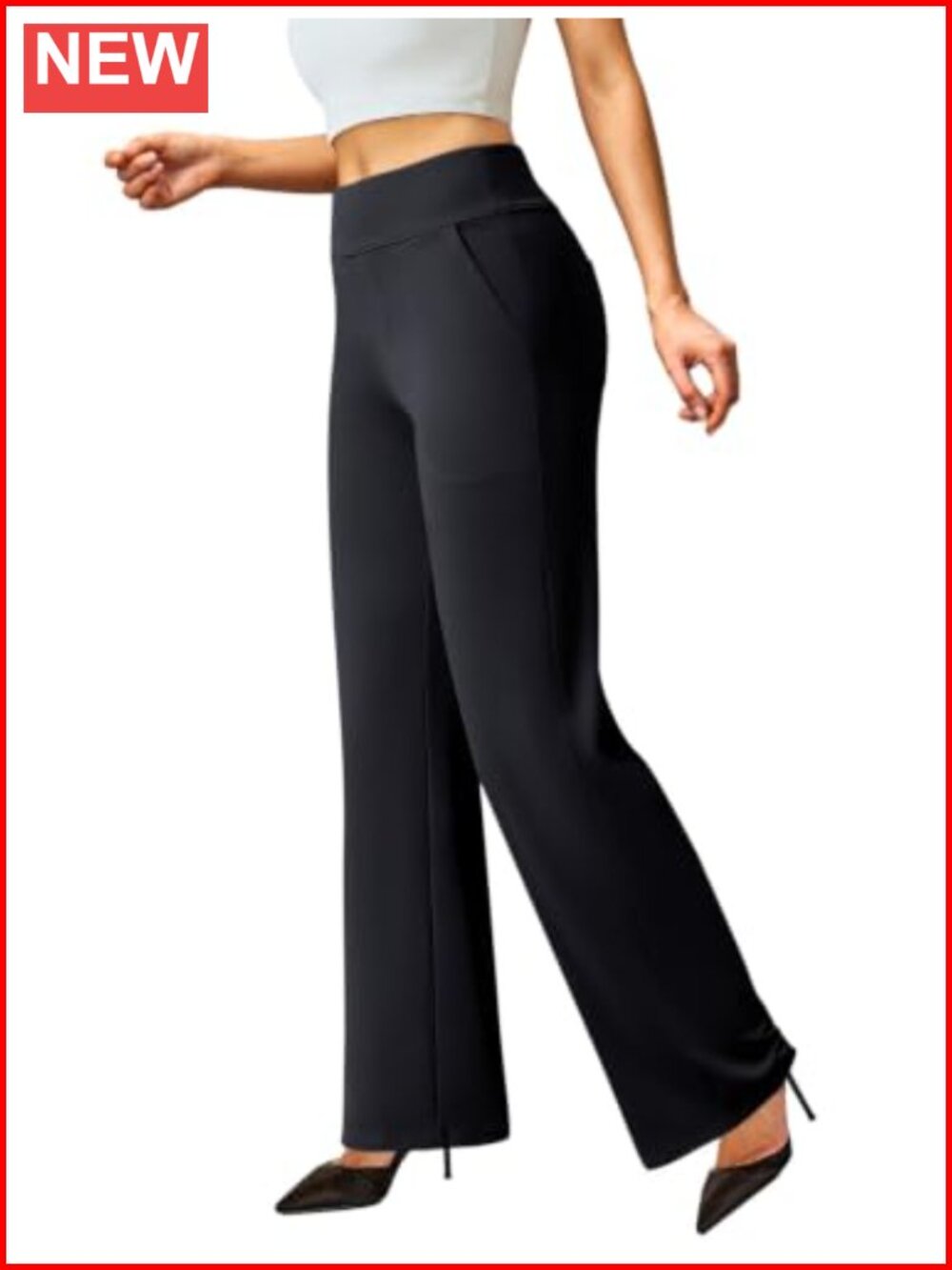 Wide Leg Pull On Dress Pants Stretchy Work Slacks